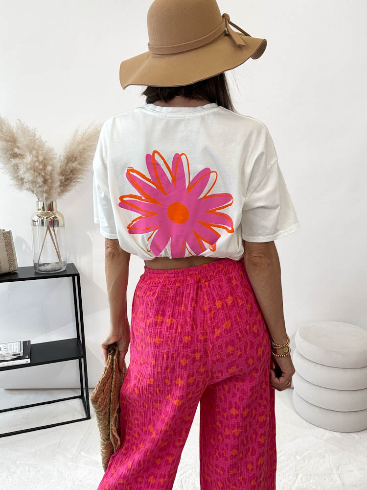 Rita- Musselin Leo Pants Hose aus Baumwolle pink 3