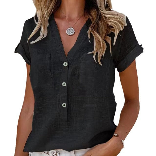 Rosalie- Damen Freizeit Leichte Knopf Bluse Schwarz