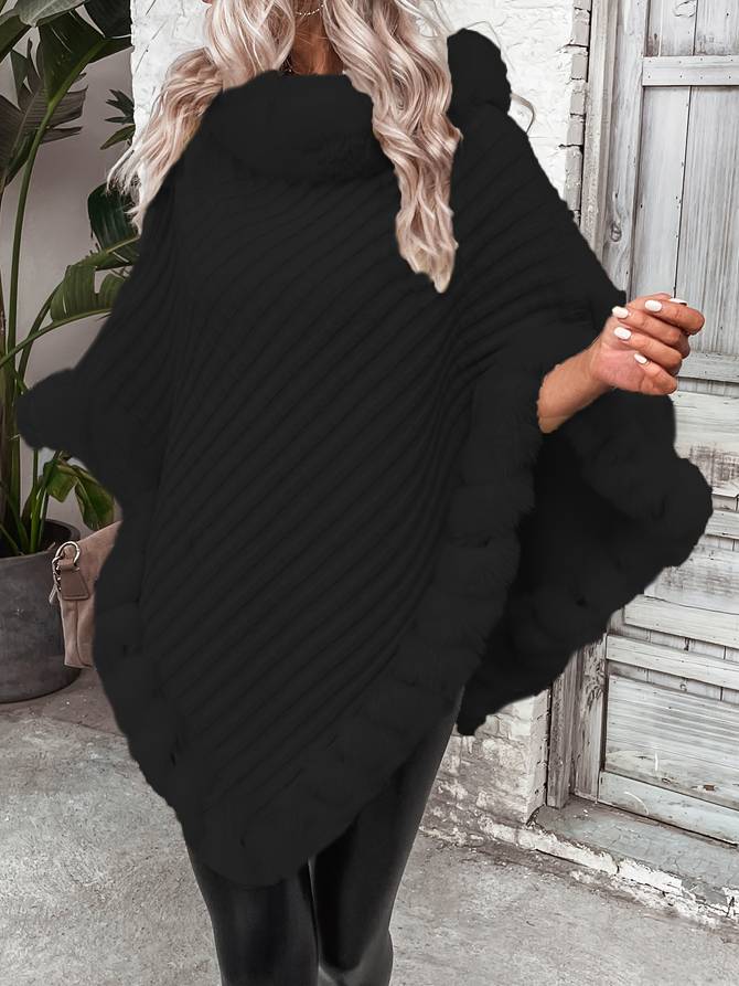 Rosemarie - Damen Poncho Pullover Schick Warm Winter Schwarz