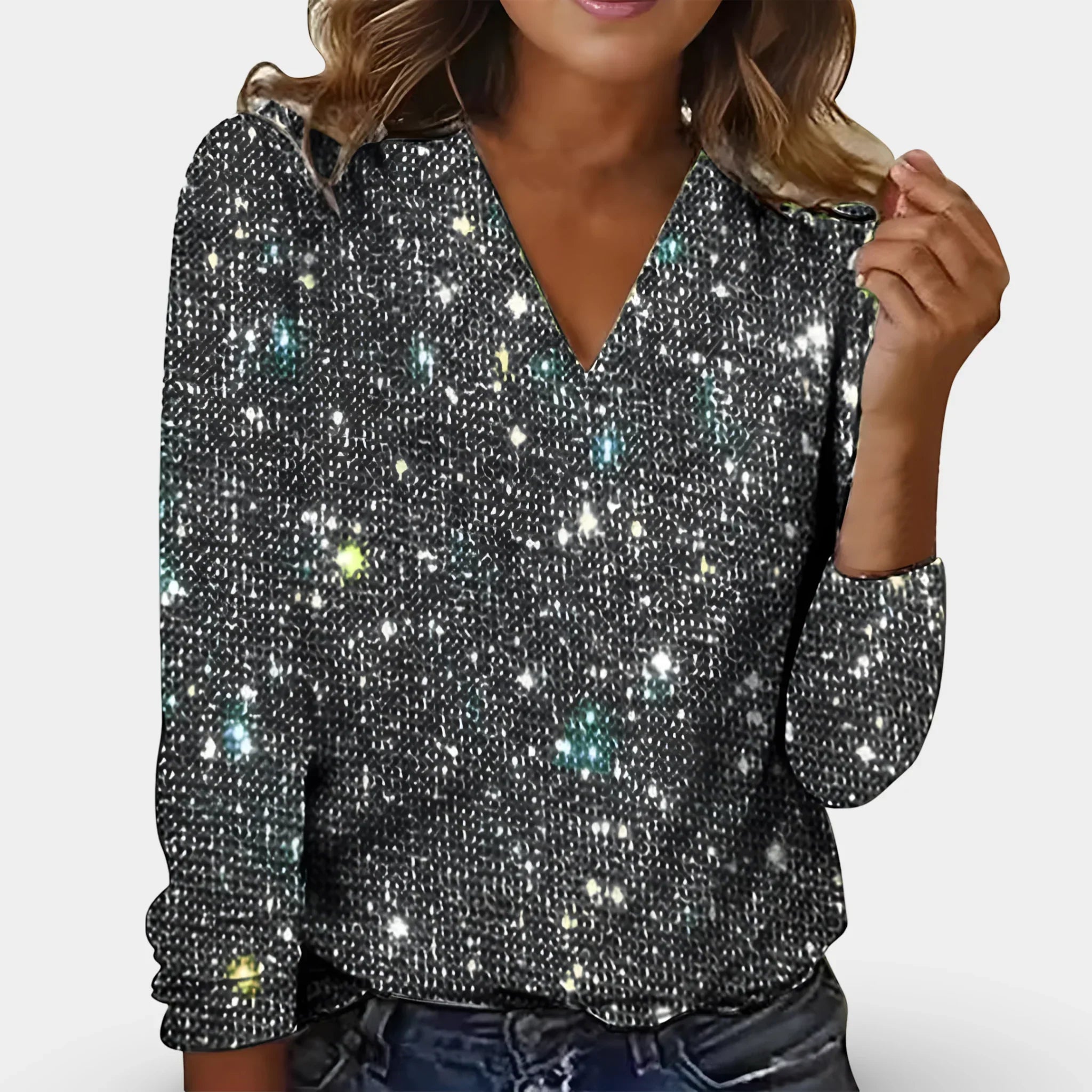 Roxy - Elegante Damen-Bluse mit V-Ausschnitt und Diamantmuster Grau