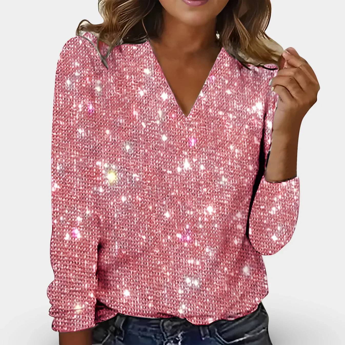 Roxy - Elegante Damen-Bluse mit V-Ausschnitt und Diamantmuster Rosa
