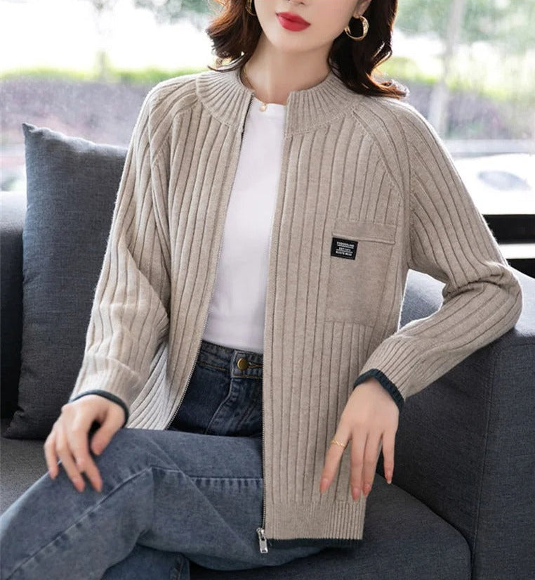 Franziska – Retro Langarm Cardigan In Braun