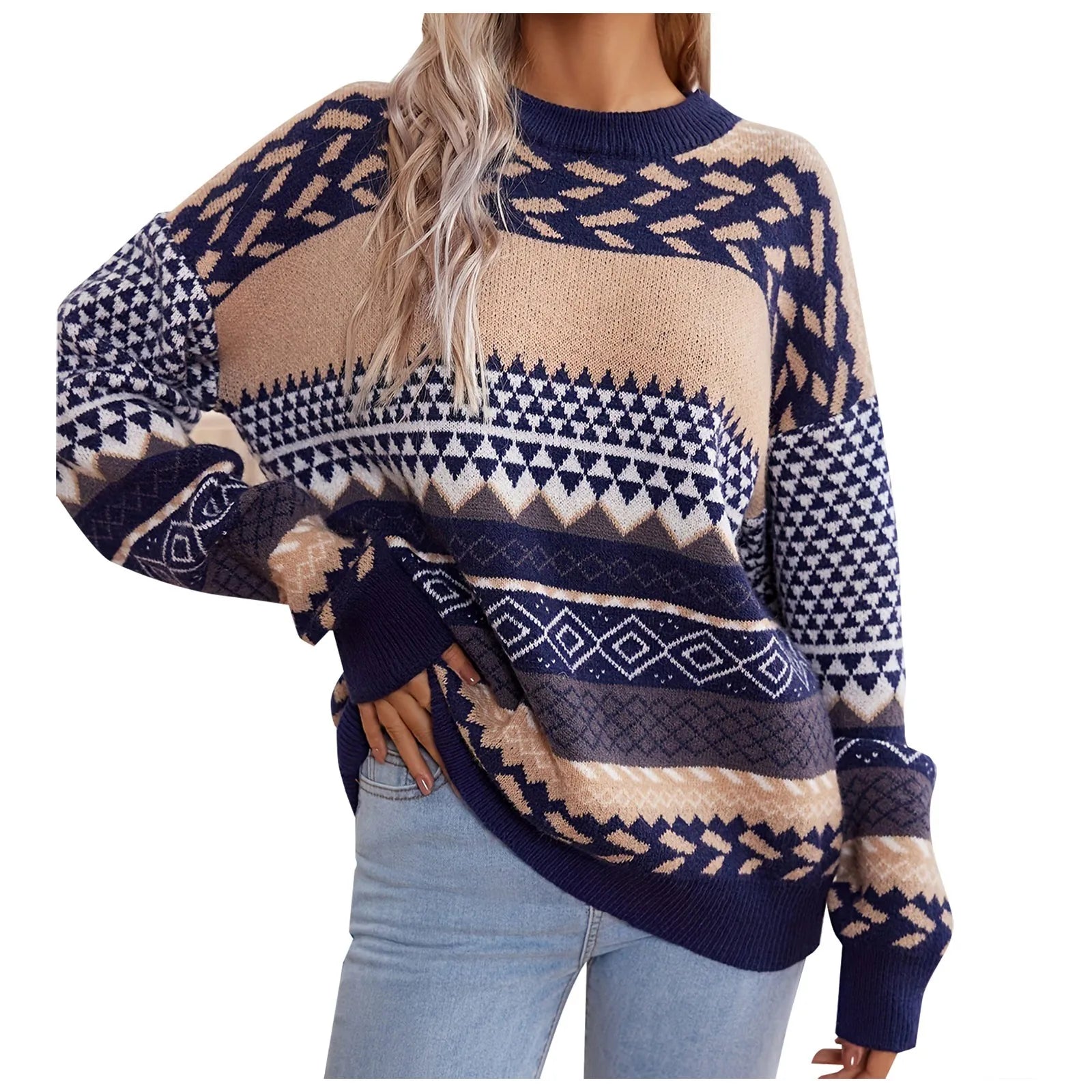 Golda - Retro Damen Strickpullover mit Kontrastdetails