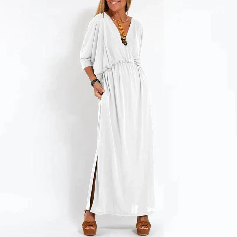 Angelica - Langes Vintage-Kleid mit Seitenschlitz an der hohen Taille