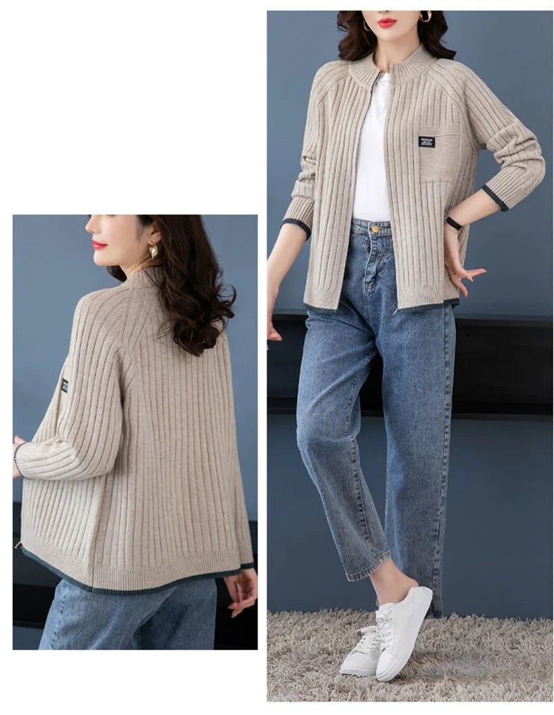 Franziska – Retro Langarm Cardigan In Braun