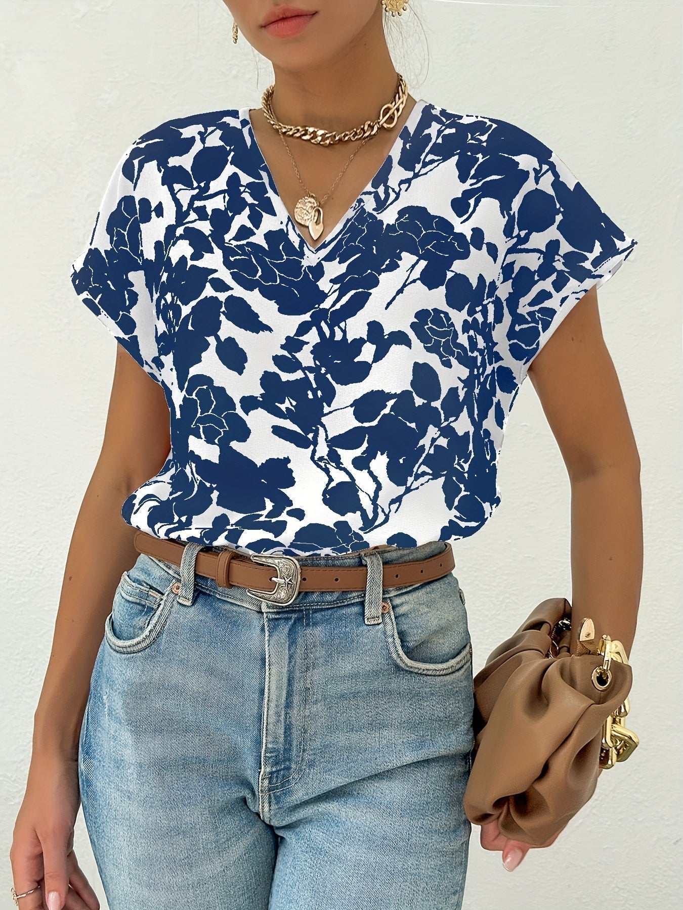 Simona- Damen Elegante Bluse Blau