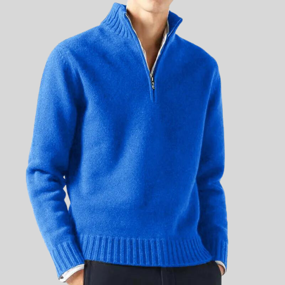 Sira - Damen Pullover Winter Warm mit Halbreißverschluss Blau