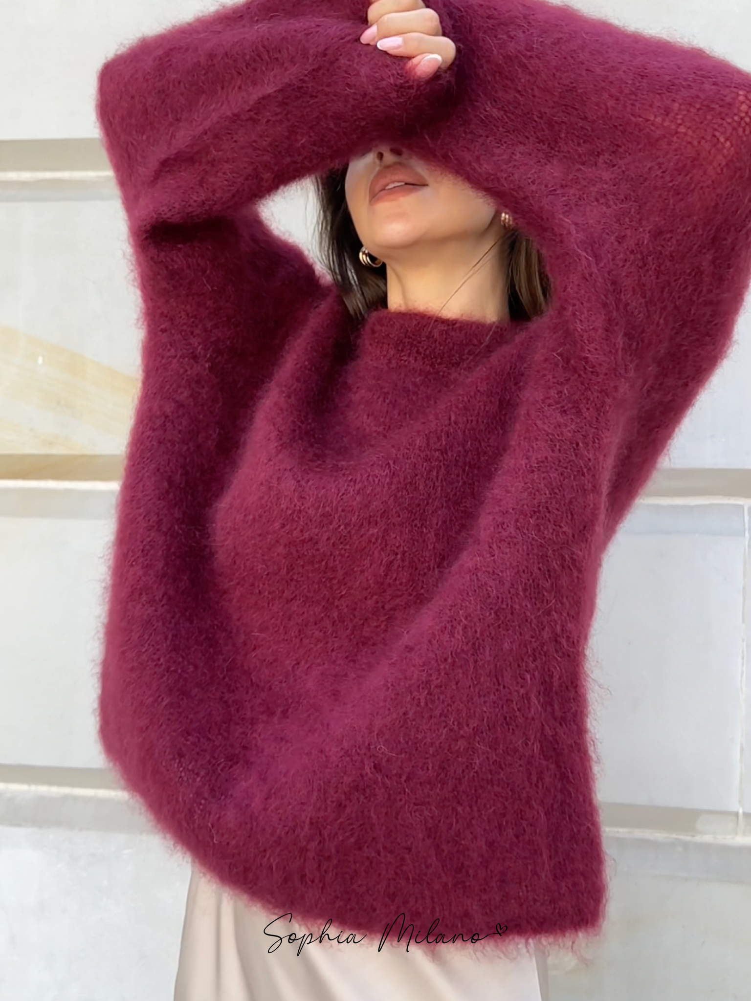 Sophia - Mohair Rundhals-Pullover Bordeaux 3