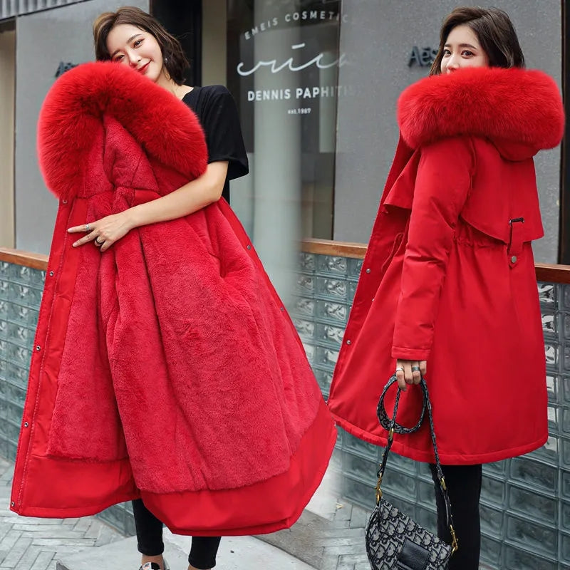 Stefanie - Damen Daunenjacke Winter Warm Wattiert Kuschelig Rot