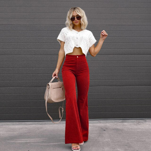 Stefanie - Elegante Weitbeinhosen Damen Mit Hoher Taille Rot