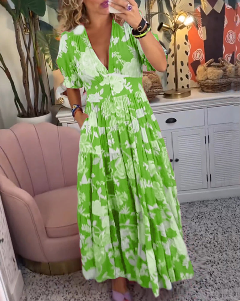 Susanna – Kleid mit Blumenmuster und Taschen Grun