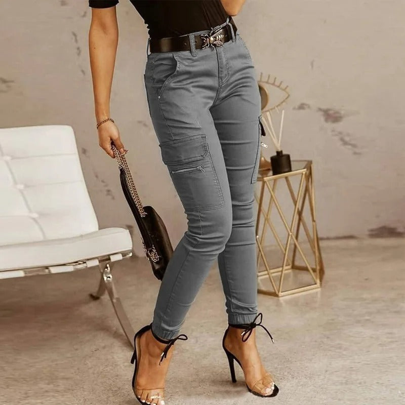 Suse - Stilvolle Frauen Jeans Hosen Mit Taschen Aus Bequemem Grau