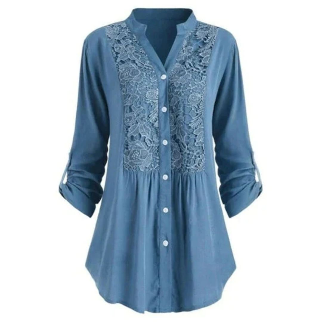 Sybille - Bluse Lang & Stilvoll Blau