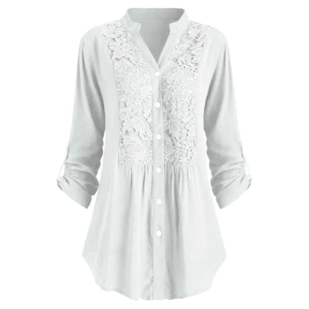 Sybille - Bluse Lang & Stilvoll WeiB