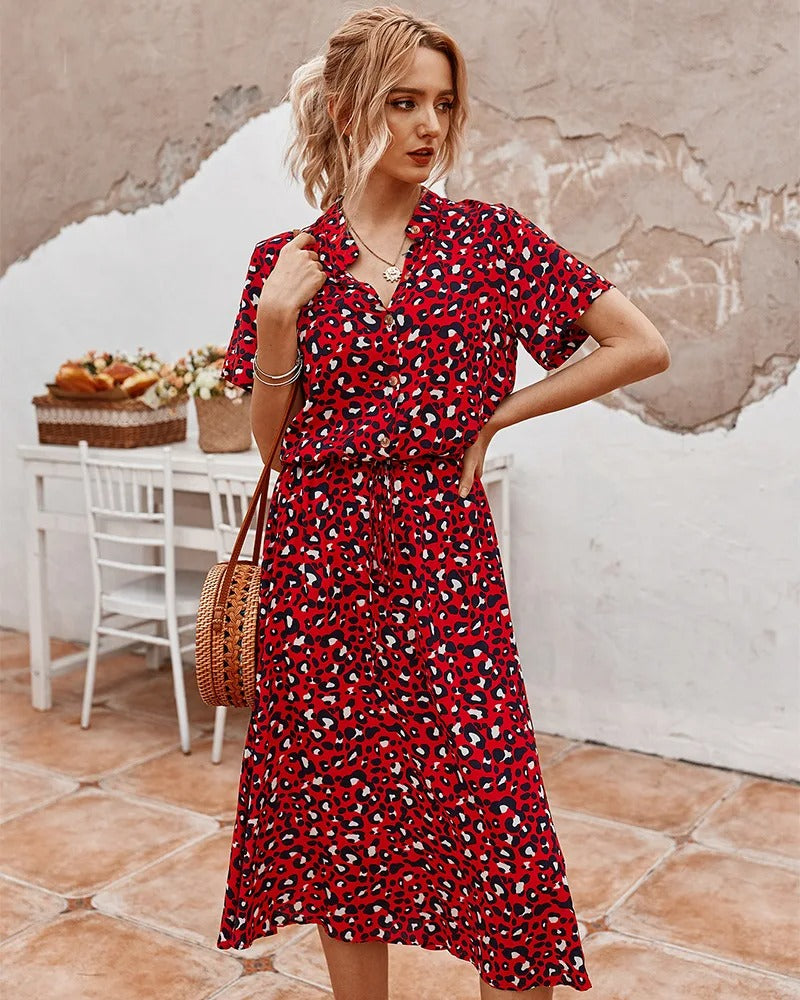 Tanja- Leichte Midi Sommerkleid Damen Rot