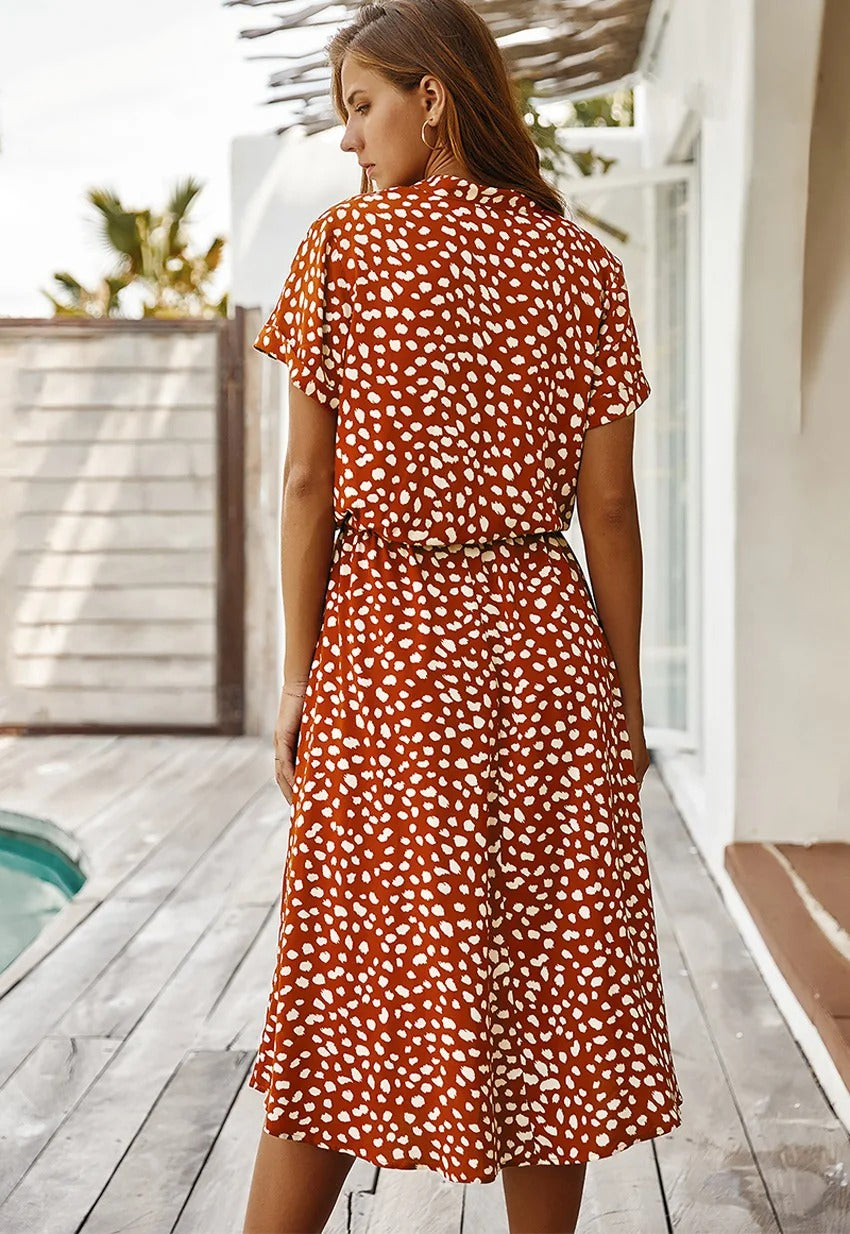 Tanja- Leichte Midi Sommerkleid Damen orangerot