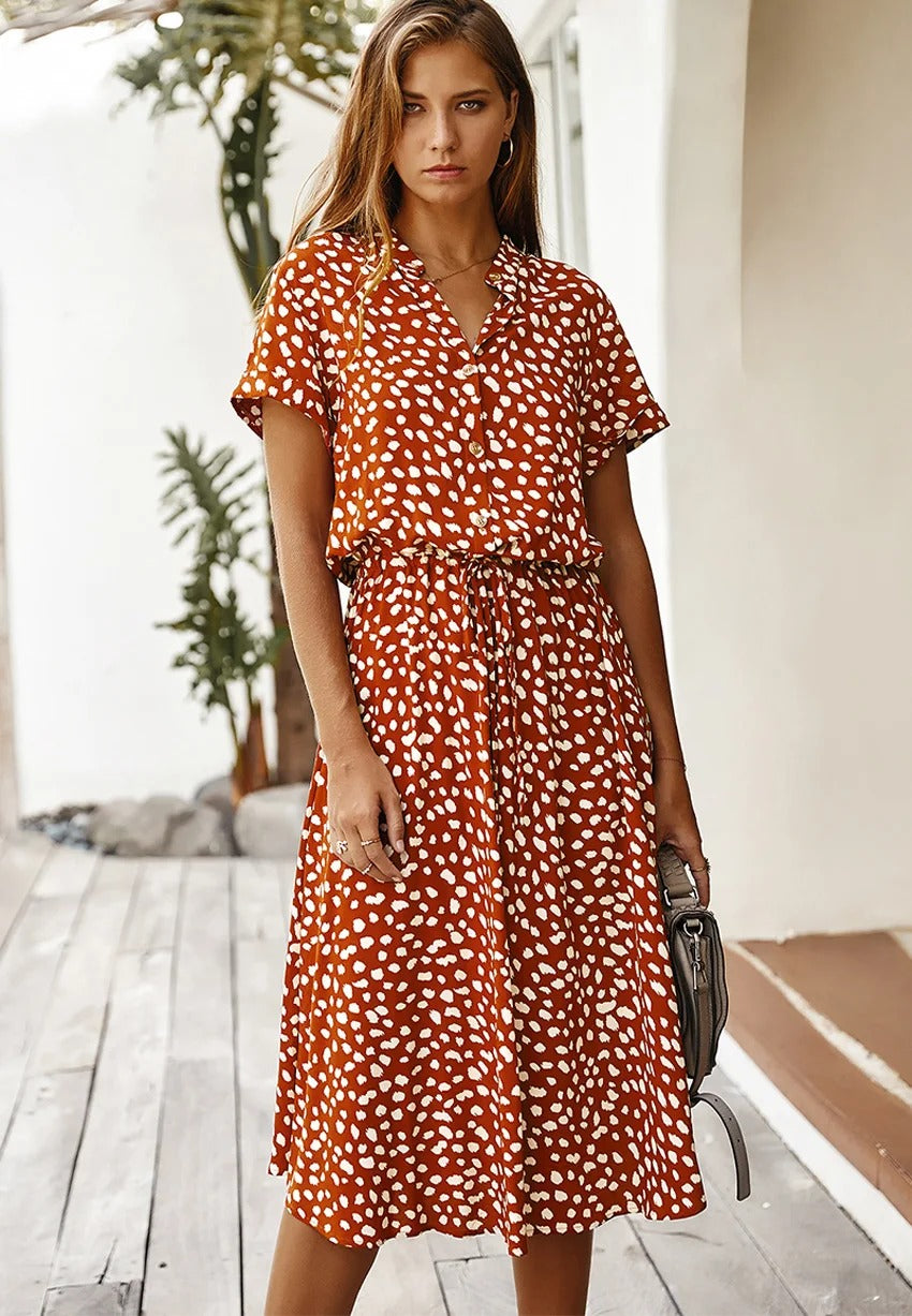 Tanja- Leichte Midi Sommerkleid Damen orangerot 1
