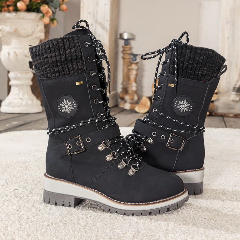 Tanja - Schneestiefel Wasserdicht Warm Kniehoch Rutschfest Schwarz