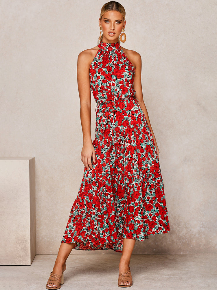Tanja - Sexi Halfterlos Lang Kleid Urlaubskleidung Frauen Rot