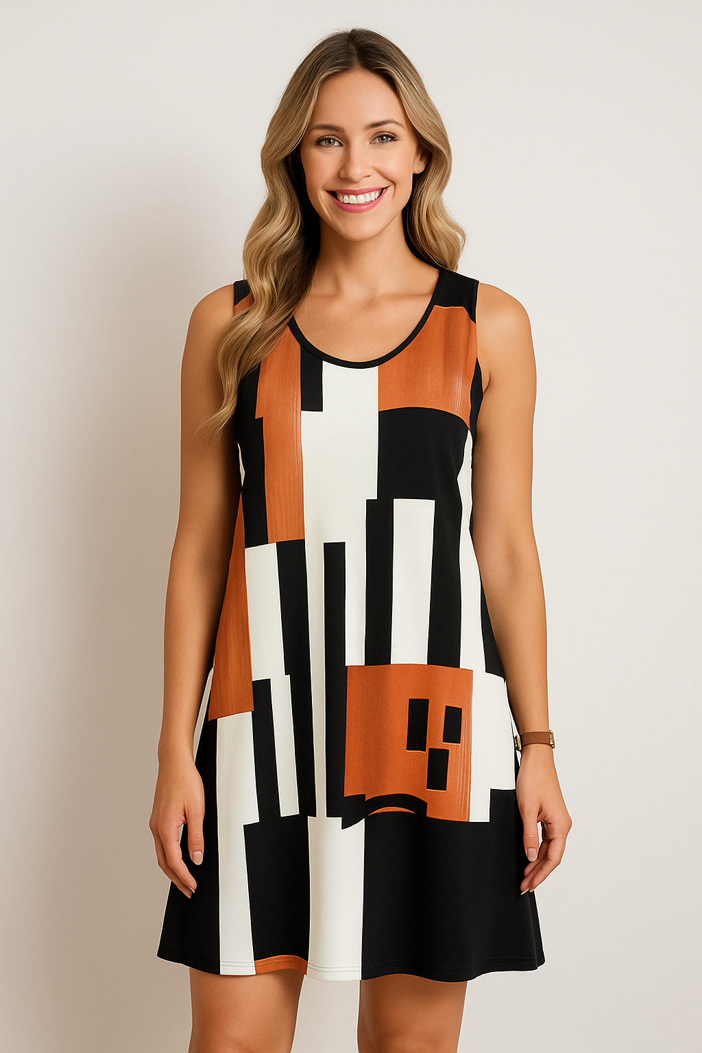Thyra – Minikleid in A-Linie mit Print - Hellbraun