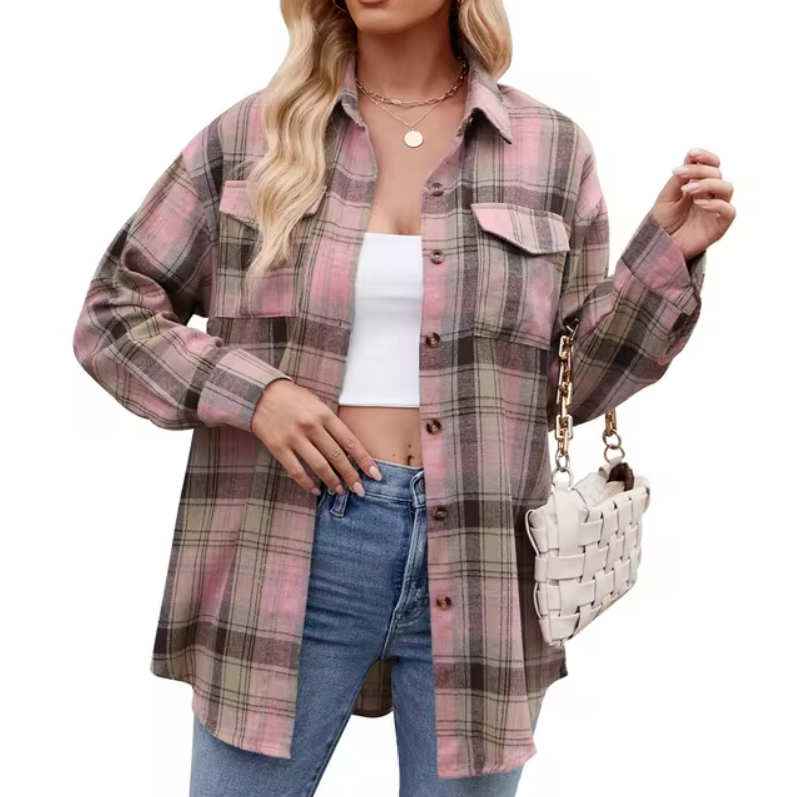 Uljana - Kariertes Button-Down-Hemd für Frauen Rosa