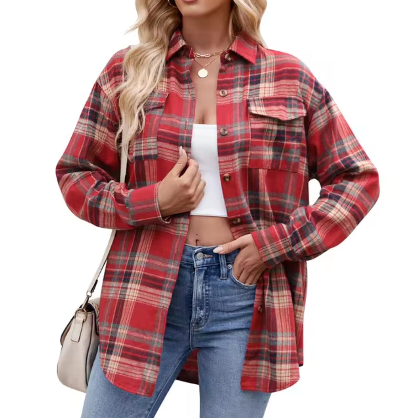 Uljana - Kariertes Button-Down-Hemd für Frauen Rot