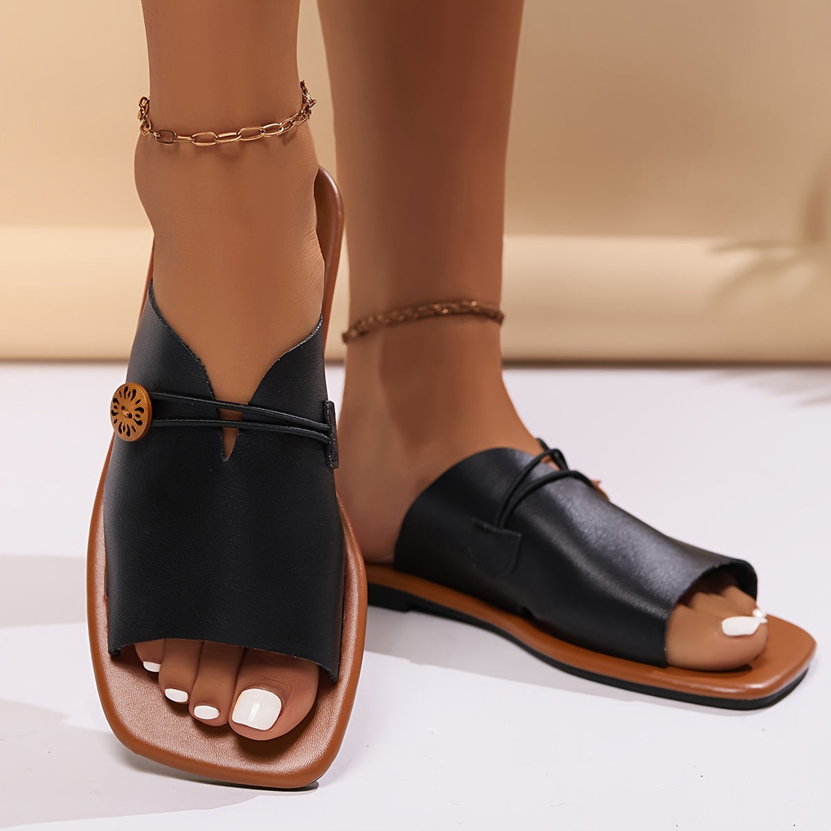 Uta- Flache Bicolor Sommersandalen Damen Schwarz 2