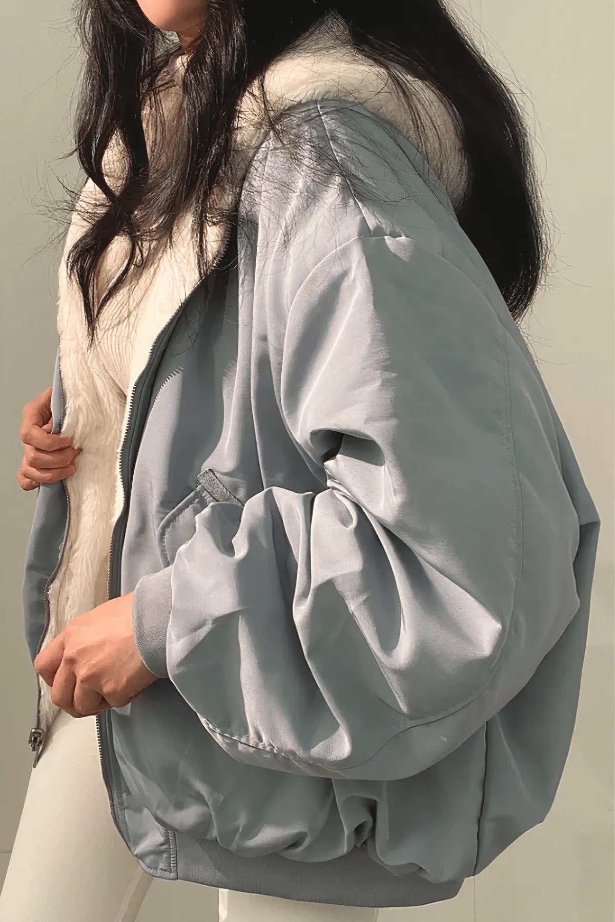 Alberta – Damen Kunstpelz Jacke mit Reißverschluss & Taschen
