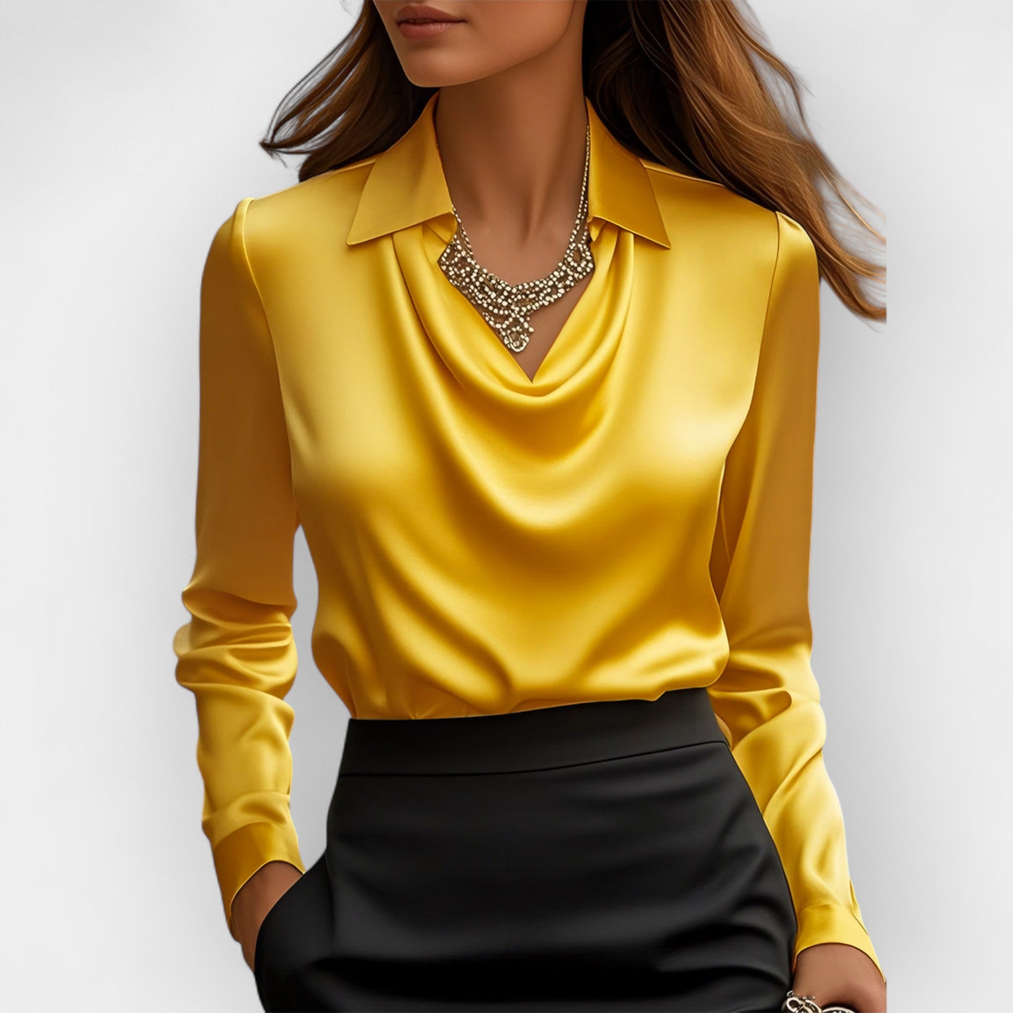 Jutta – Elegante Bluse Mit Wasserfallkragen