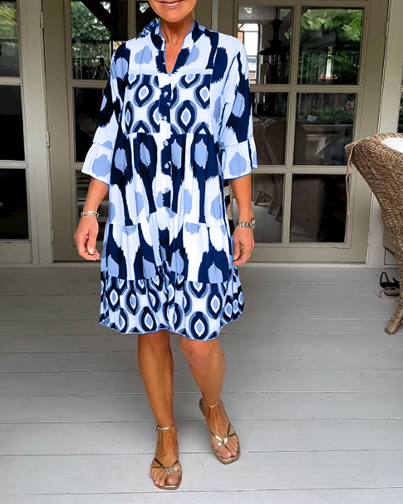 Valesia - Bedrucktes Kleid mit 3/4-Ärmeln Blau