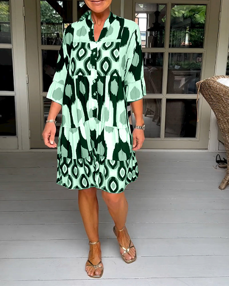 Valesia - Bedrucktes Kleid mit 3/4-Ärmeln Grun