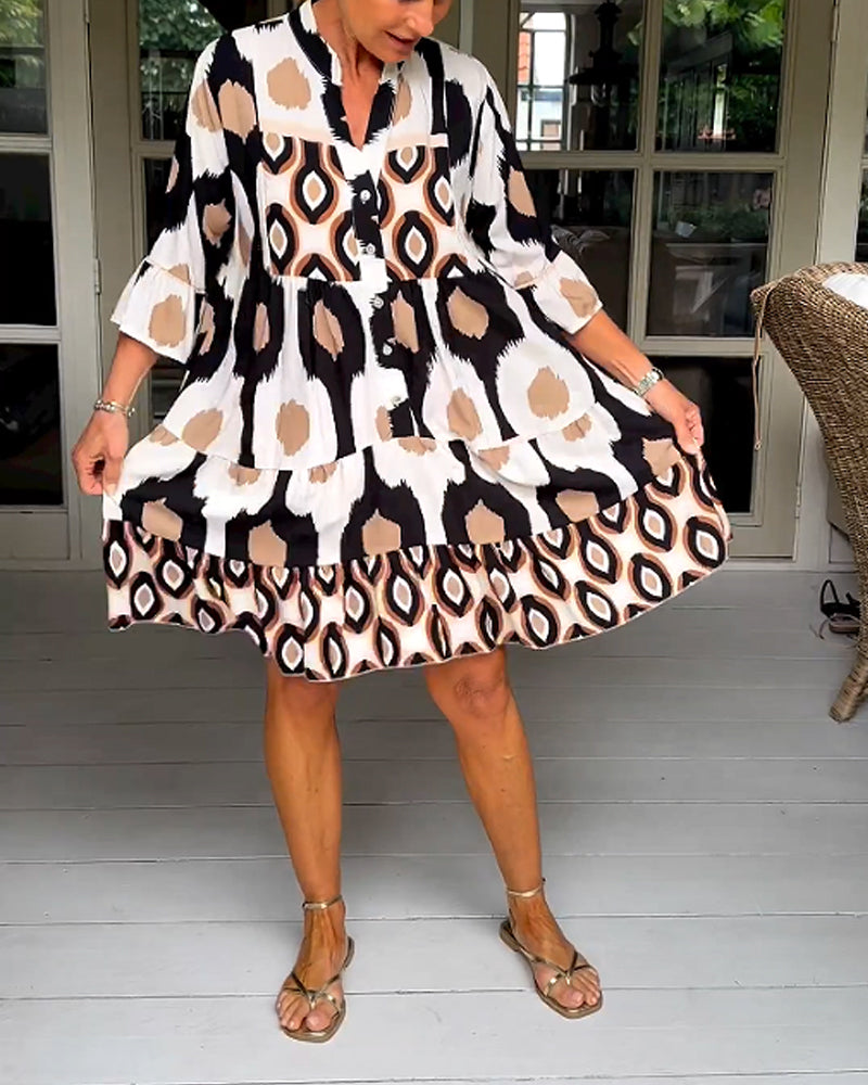 Valesia - Bedrucktes Kleid mit 3/4-Ärmeln WeiB 2