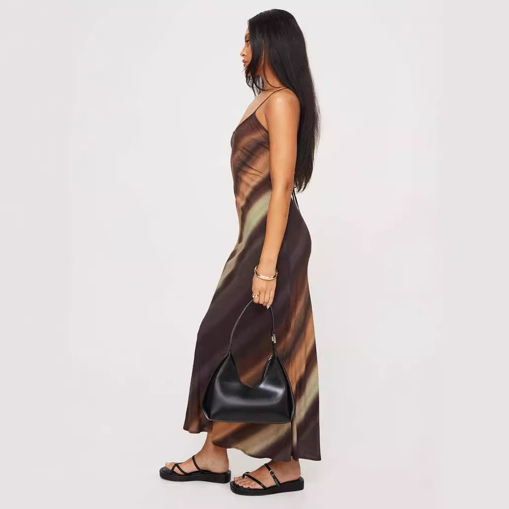 Vasiliki- Sommerliches Maxikleid mit Trägern Braun 2