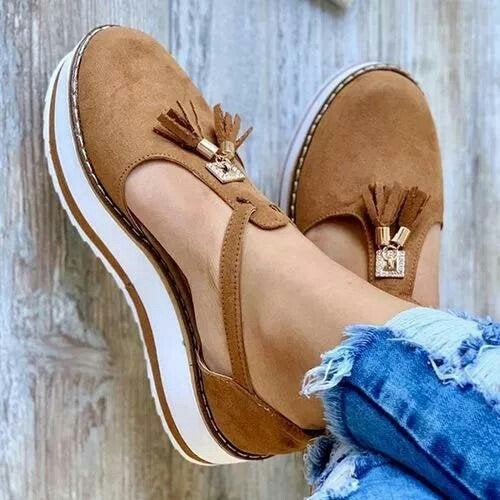 Verena - Damen Suede Plattform-Sandalen mit Quasten Braun