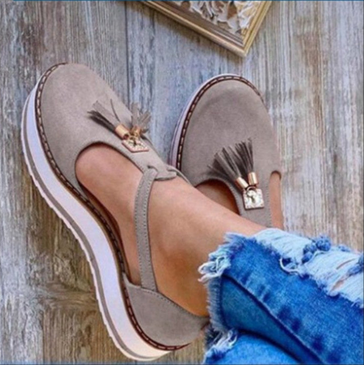 Verena - Damen Suede Plattform-Sandalen mit Quasten Grau
