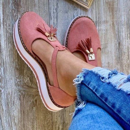 Verena - Damen Suede Plattform-Sandalen mit Quasten Rosa