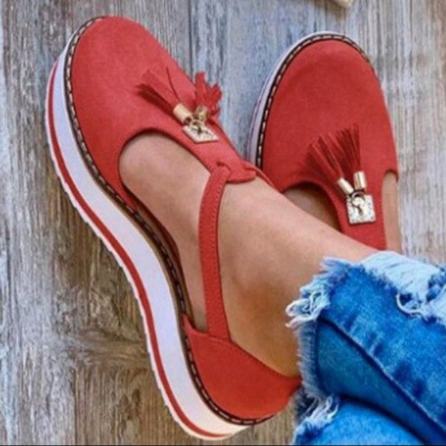 Verena - Damen Suede Plattform-Sandalen mit Quasten Rot