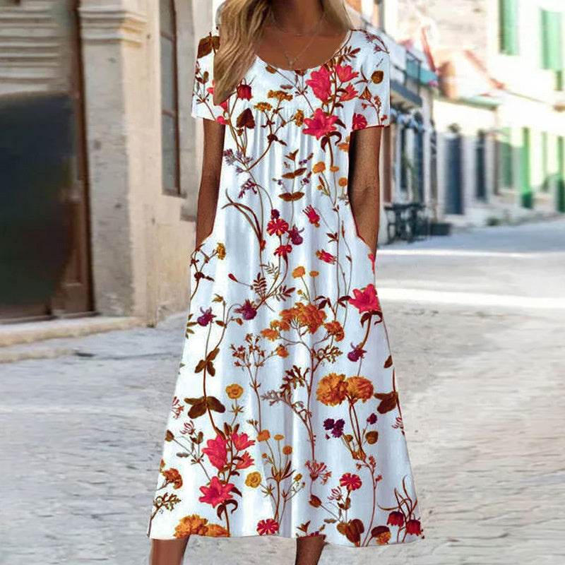 Viona - Blumiges Midi-Sommerkleid Rot