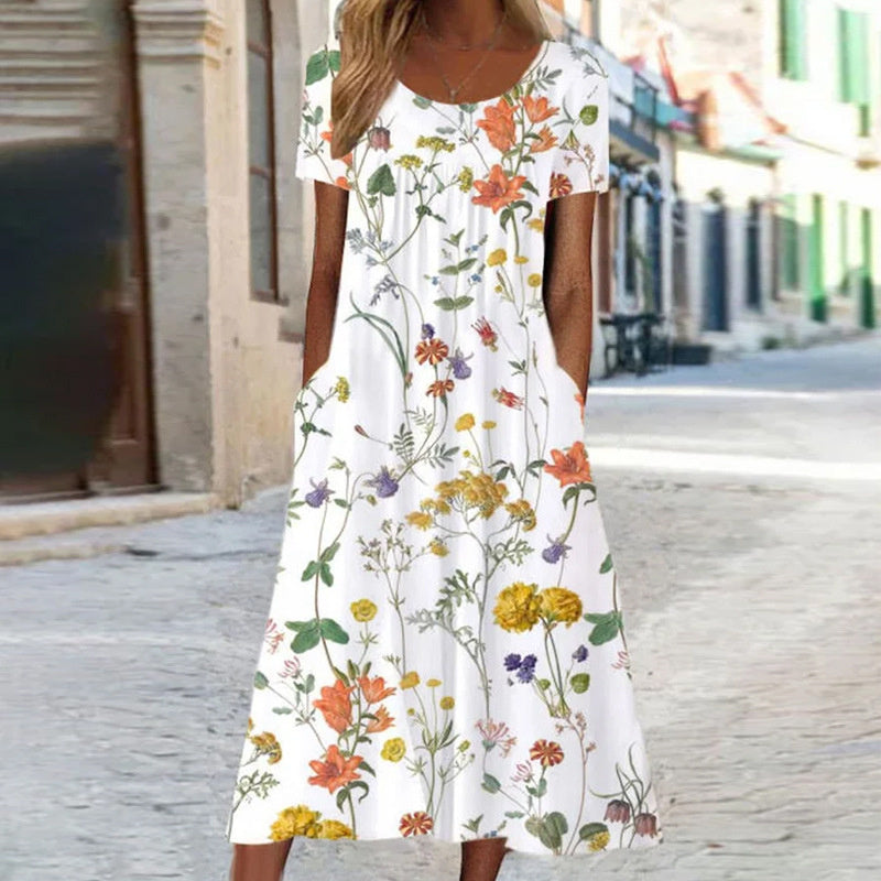 Viona - Blumiges Midi-Sommerkleid Weiß