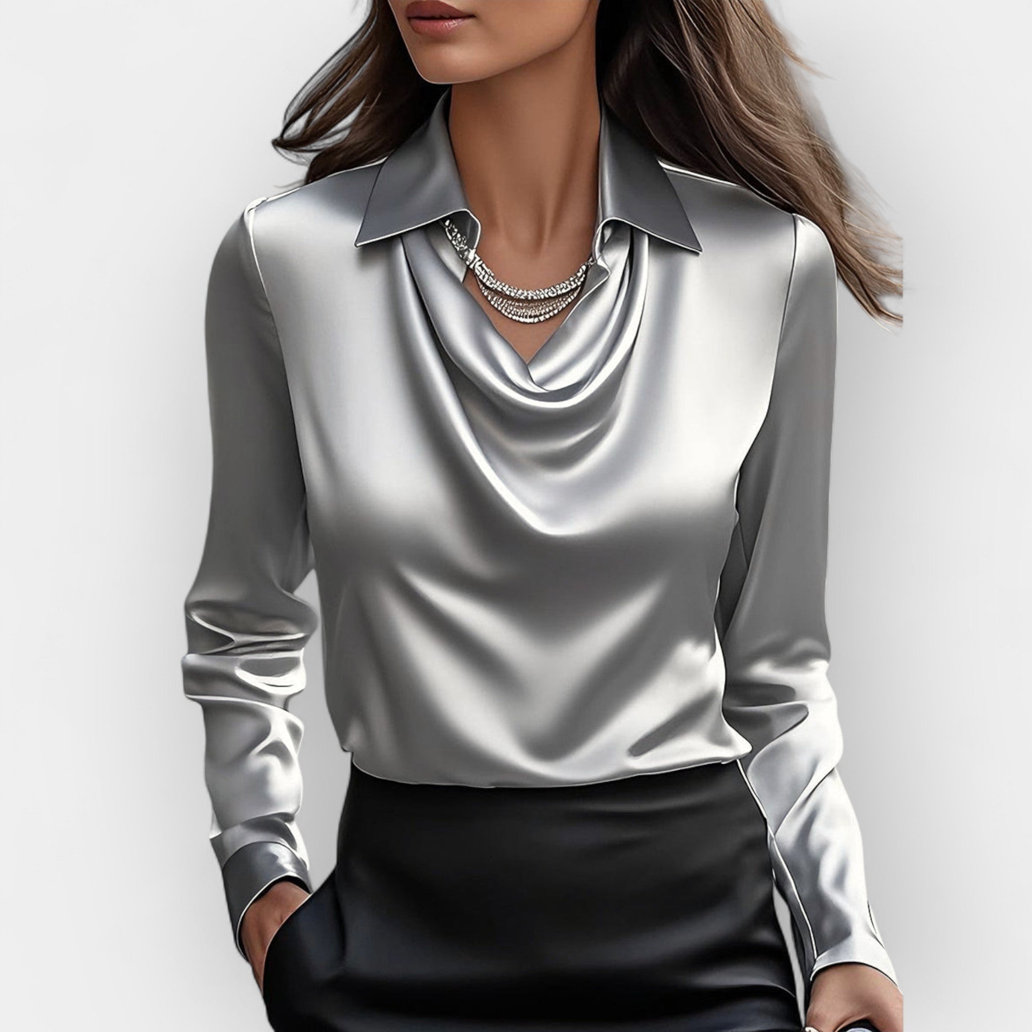 Jutta – Elegante Bluse Mit Wasserfallkragen