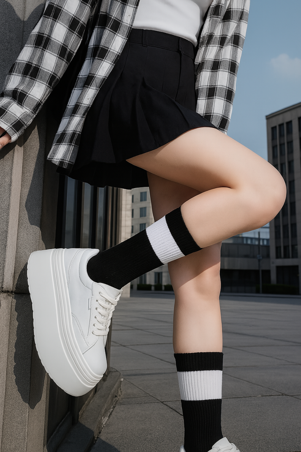 LaceLeather - Leder klobige Plattform Turnschuhe