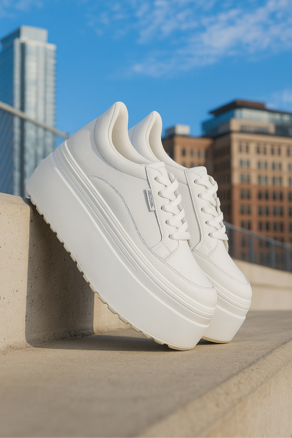 LaceLeather - Leder klobige Plattform Turnschuhe