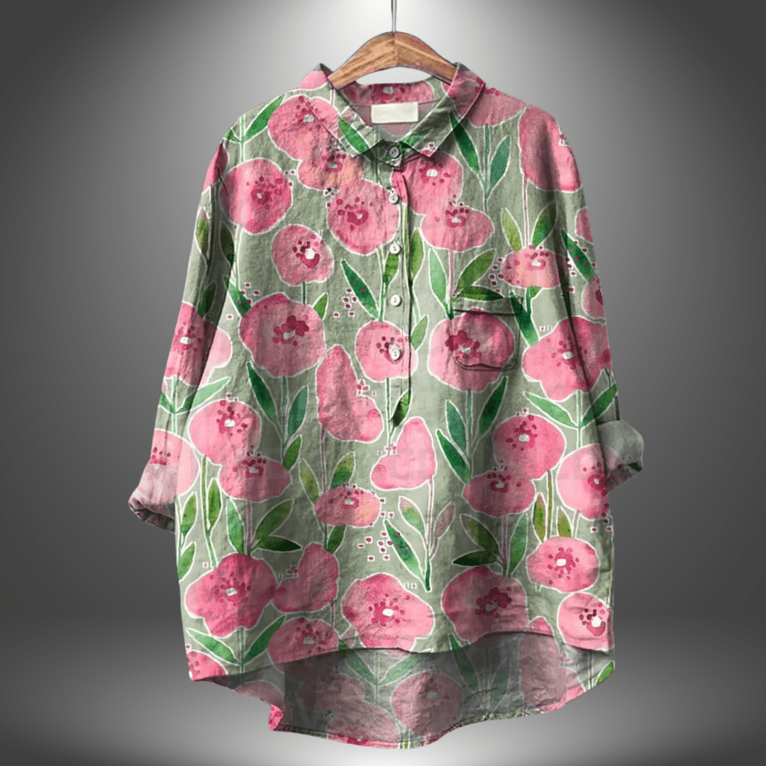 Yannis- Handgefertigte Blütenbluse Rosa