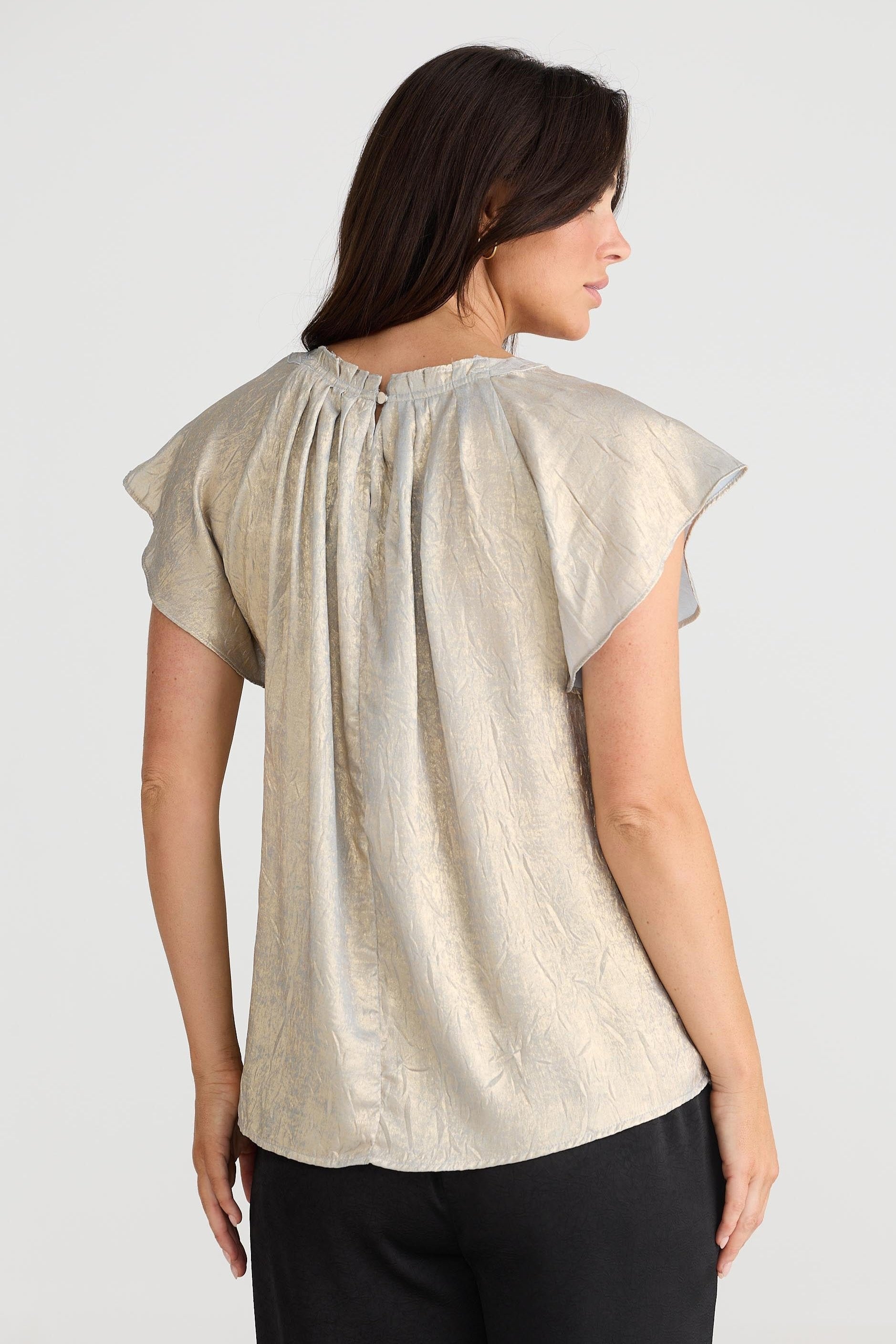 Yarden - Elegant Top with Ruffle Sleeves - Beige 2