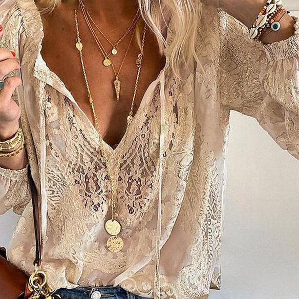 Yesenia - Elegant Lace Blouse with Bow - Creme