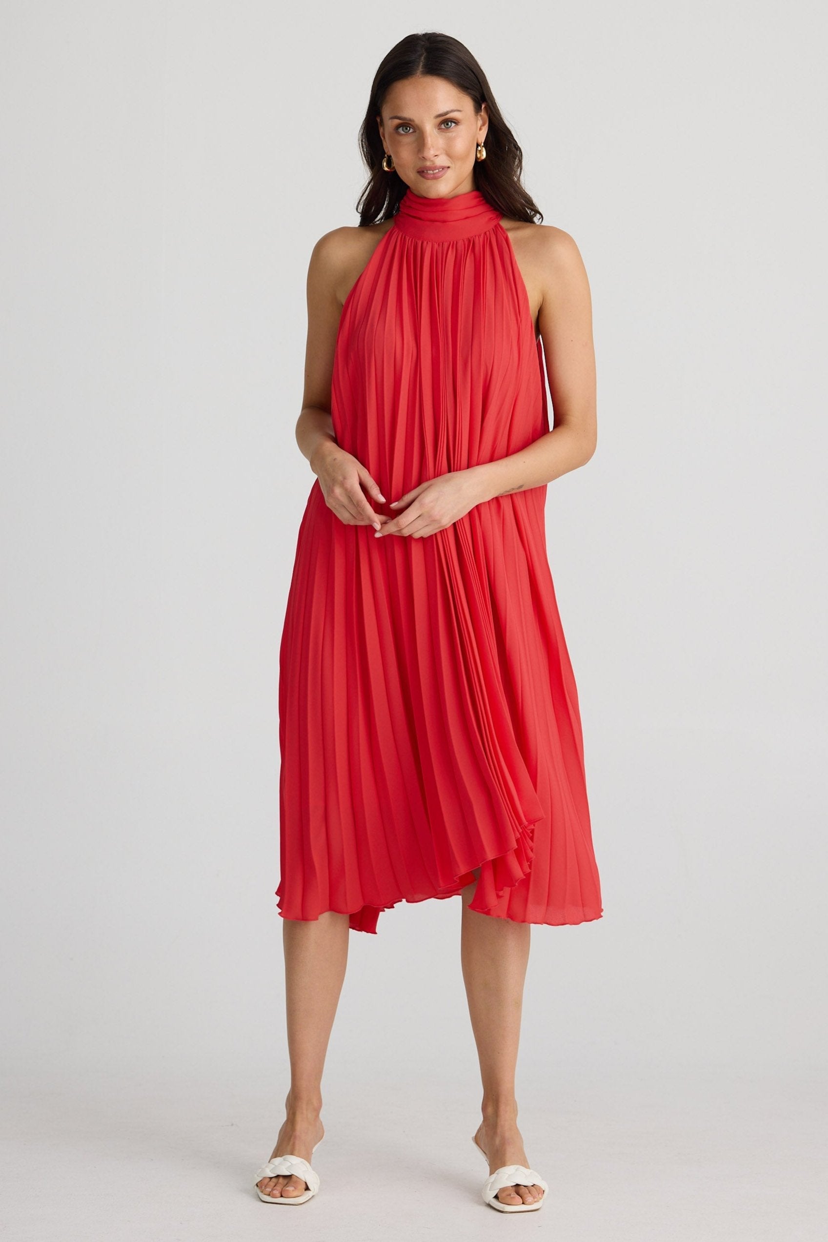 Ysabel - Elegant Pleated Dress - Rot