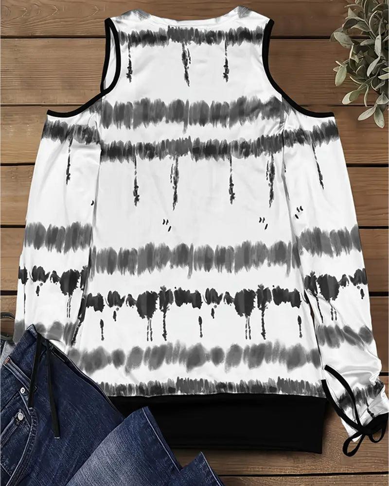 Yvaine- Kreuzförmiges Off-Shoulder Ziehkord T-Shirt Mit Druck Weiß 2