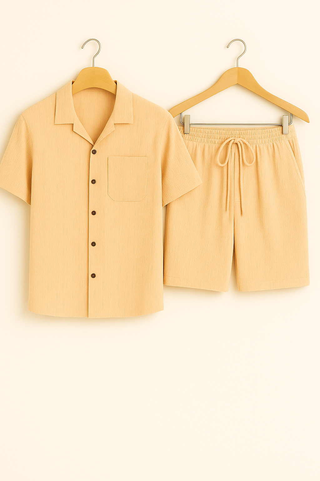 Yves – Set aus strukturiertem Hemd und Shorts - Aprikose 1