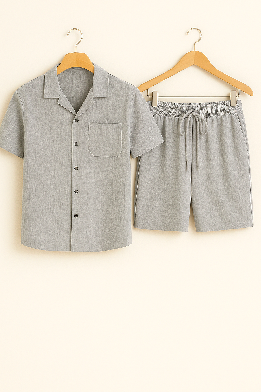 Yves – Set aus strukturiertem Hemd und Shorts - Grau 1