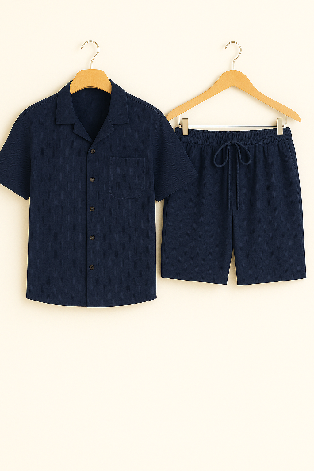 Yves – Set aus strukturiertem Hemd und Shorts - Marineblau 1